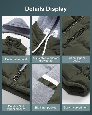 CREATMO US Men's Outdoor Winter Vest Outerwear Removable Hooded Padded Puffer Sleeveless Vest in Kuwait