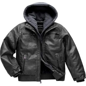 Boy's Faux Leather Jacket Windproof Warm Winter Coat Kids Bomber Outerwear Waterproof PU Motorcycle Jacket in Kuwait