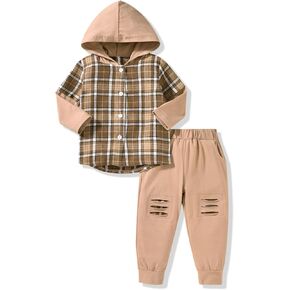 Aalizzwell Toddler Boys Buffalo Plaid Hoodie Outfit