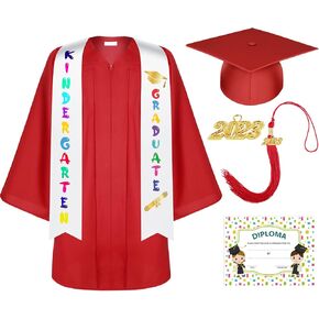Unisex Matte Kindergarten Graduation Gown Cap Tassel Set with 2024 Charm Printed Stole for Kid Grad Gift