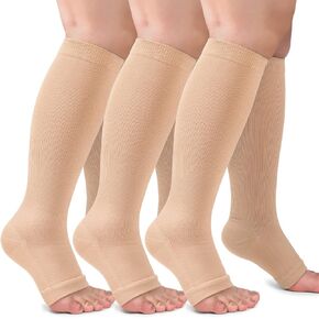 3 Pack Copper Compression Socks for Women & Men, 20-30mmHg Open Toe Knee High Stockings for Circulation Support in Saudi Arabia