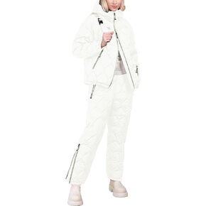 Xuehaya Women 2 Piece Outfits Quilted Jacket Joggers Set Lightweight Hooded Zip Puffer Coat and Padded Pants for Winter