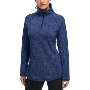 Miusey Womens Quarter Zip Running Pullover Jackets Long Sleeve Workout Tops (PRIME)