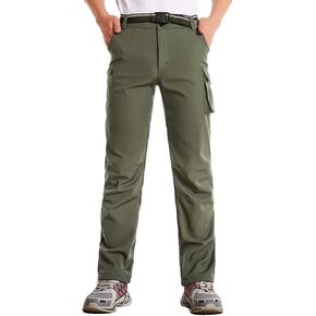 JOMLUN Boys Fleece Lined Hiking Pants Outdoor Soft shell Snow Ski Waterproof Windproof Kids Warm Cargo Insulated Pant Winter