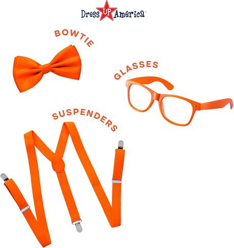Dress Up America Neon Suspender, Bow-tie, Sunglasses, Accessory Set - Adult and Kids Size Suspenders in Saudi Arabia