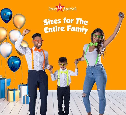Dress Up America Neon Suspender, Bow-tie, Sunglasses, Accessory Set - Adult and Kids Size Suspenders in Saudi Arabia
