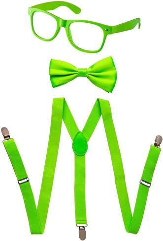Dress Up America Neon Suspender, Bow-tie, Sunglasses, Accessory Set - Adult and Kids Size Suspenders in Saudi Arabia