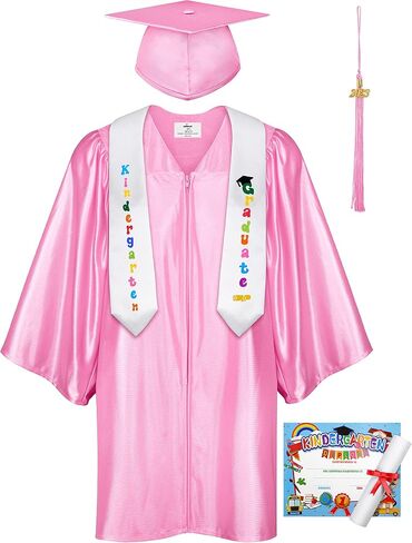 SOMSOC 7 Pack Kids Graduation Cap and Gown Tassel Stole with 2026, 2027 Charms Certificate for Preschool Kindergarten in Kuwait