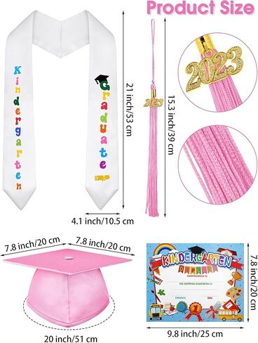 SOMSOC 7 Pack Kids Graduation Cap and Gown Tassel Stole with 2026, 2027 Charms Certificate for Preschool Kindergarten in Kuwait