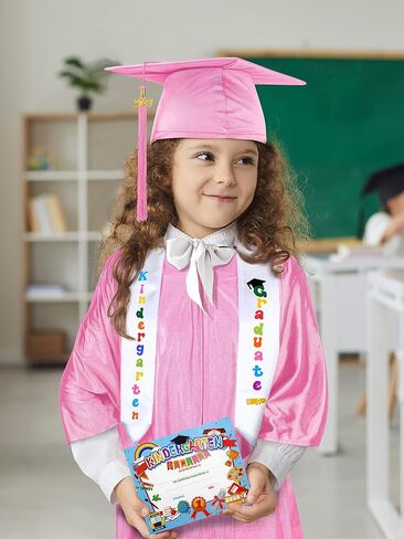 SOMSOC 7 Pack Kids Graduation Cap and Gown Tassel Stole with 2026, 2027 Charms Certificate for Preschool Kindergarten in Kuwait