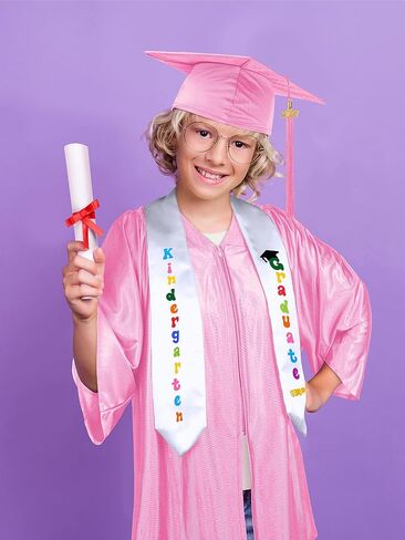SOMSOC 7 Pack Kids Graduation Cap and Gown Tassel Stole with 2026, 2027 Charms Certificate for Preschool Kindergarten in Kuwait