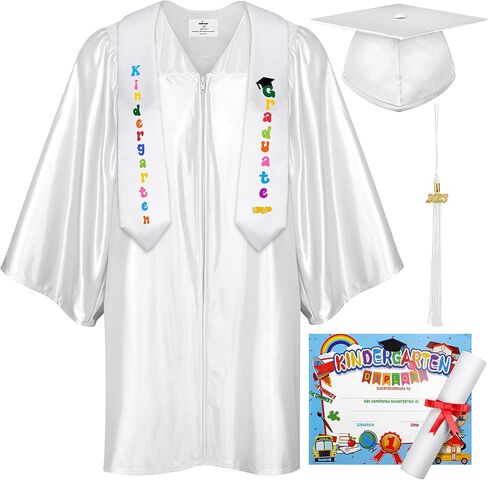 SOMSOC 7 Pack Kids Graduation Cap and Gown Tassel Stole with 2026, 2027 Charms Certificate for Preschool Kindergarten in Kuwait
