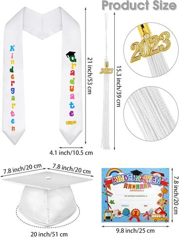 SOMSOC 7 Pack Kids Graduation Cap and Gown Tassel Stole with 2026, 2027 Charms Certificate for Preschool Kindergarten in Kuwait