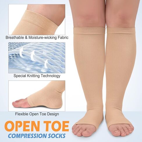 3 Pack Copper Compression Socks for Women & Men, 20-30mmHg Open Toe Knee High Stockings for Circulation Support in Saudi Arabia