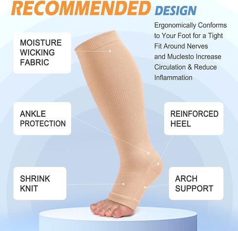 3 Pack Copper Compression Socks for Women & Men, 20-30mmHg Open Toe Knee High Stockings for Circulation Support in Saudi Arabia
