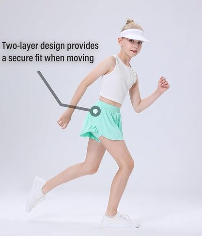 Soft Girls Butterfly Shorts Comfortable 2-in-1 Kids Flowy Shorts for Running, Dance, Sports in Kuwait
