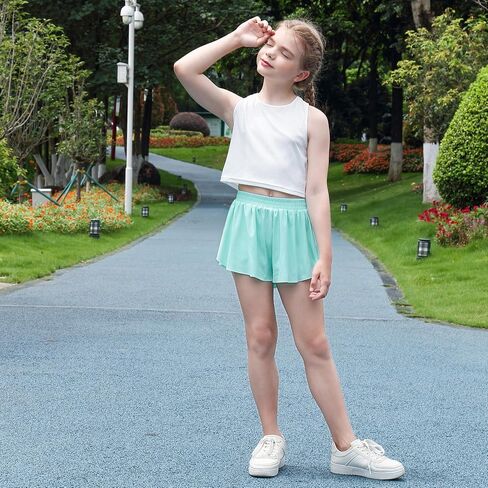 Soft Girls Butterfly Shorts Comfortable 2-in-1 Kids Flowy Shorts for Running, Dance, Sports in Kuwait