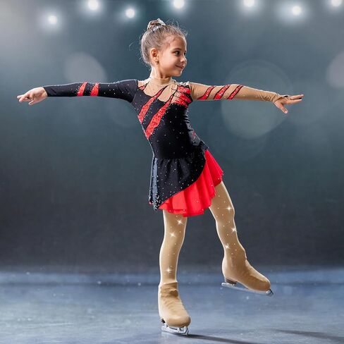 Ramede 3 Pcs Figure Skating Tights for Kids Rhinestones Ice Skate over the Boot Tights Tan Crystal Figure Skate Tights Girls Women Figure Skating Ballet Dance in Saudi Arabia