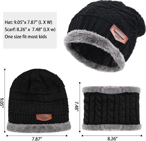 مجموعة قبعة ووشاح منسوجة للشتاء للأطفال والأولاد والبنات مع بطانة من الصوف in Kuwait