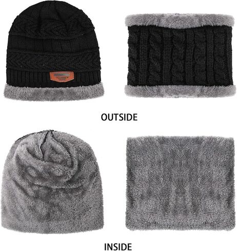 مجموعة قبعة ووشاح منسوجة للشتاء للأطفال والأولاد والبنات مع بطانة من الصوف in Kuwait