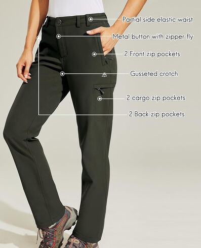 Haimont Women's Fleece Lined Softshell Pants Insulated Hiking Cargo Pant Outdoor Snowboard Golf Skiing, 6 Pockets in Saudi Arabia