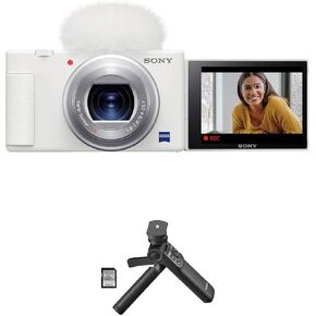 Sony ZV-1 Compact 4K HD Camera, White ACCVC1 Vlogger Accessory Kit with Wireless Bluetooth Grip/Tripod (GP-VPT2 BT) and 64GB UHS-II SD Card (SF-E64/T1) in Kuwait