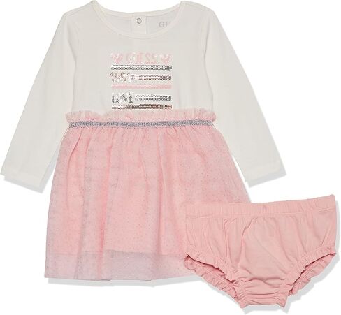 GUESS baby-girls Long Sleeve Jersey Cotton and Mesh Woven Skirt With Diaper Cover 2 Piece Set in Kuwait