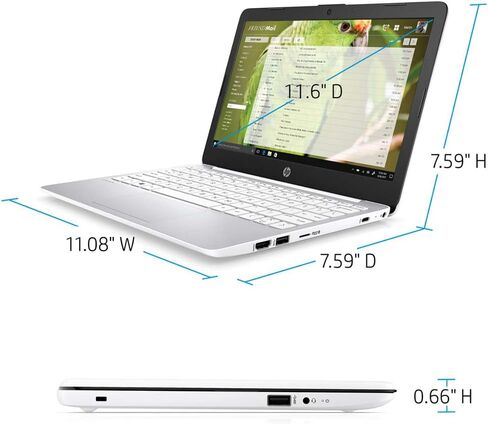 2021 HP Stream 11.6 بوصة HD كمبيوتر محمول، معالج Intel Celeron N4000، ذاكرة وصول عشوائي 4 جيجابايت، 64 جيجابايت eMMC، مكتب لمدة عام 365، كاميرا ويب، Intel UHD Graphics 600، بلوتوث، Windows 10 S، أبيض، بطاقة USB SnowBell سعة 128 جيجابايت in Saudi Arabia