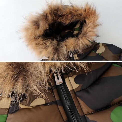 Evelin LEE Kids Boys Girls Faux Fur Hooded Jacket Coat Camo Print Zip Up Winter Warm Outwear Coat in Saudi Arabia