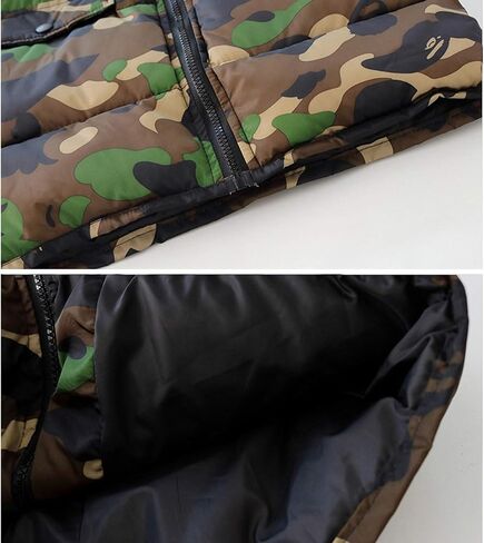 Evelin LEE Kids Boys Girls Faux Fur Hooded Jacket Coat Camo Print Zip Up Winter Warm Outwear Coat in Saudi Arabia
