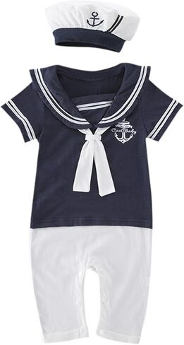 Evelin LEE Baby Infant Boy Short Sleeve Sailor Jumpsuit Romper&Hat Summer Outfits in Saudi Arabia