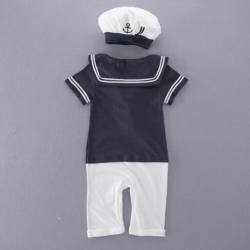 Evelin LEE Baby Infant Boy Short Sleeve Sailor Jumpsuit Romper&Hat Summer Outfits in Saudi Arabia