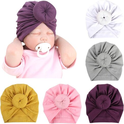 Evelin LEE 5pcs Newborn Hospital Hat Knotted Nursery Beanie Cute Infant Cap Turban Headwear in Saudi Arabia