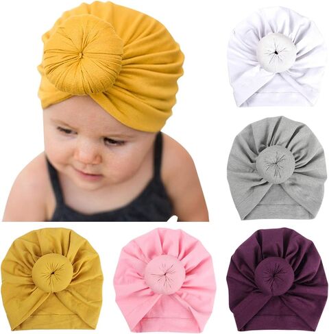 Evelin LEE 5pcs Newborn Hospital Hat Knotted Nursery Beanie Cute Infant Cap Turban Headwear in Saudi Arabia