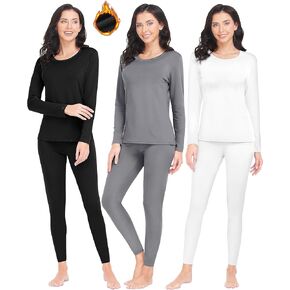 URATOT 3 Sets Women's Thermal Underwear Set Fleece Lined Long Johns Thermal Underwear Base Layer for Women Cold Winter