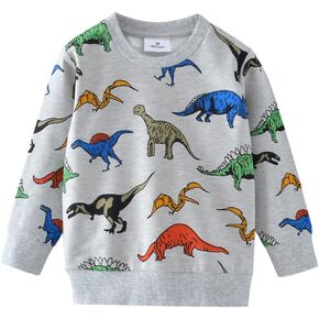 Toddler Boys Sweatshirts Long Sleeve Sport Elephant Sweat Shirt Dinosaur Pullover Crewneck Tops Tees Kids 2-7 Years