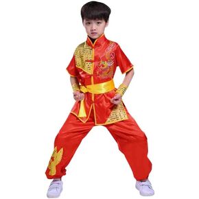 Boys Girls Kung Fu Master Tai Chi Dragon Chinese Uniform Top Shirt Pants Set Outfit