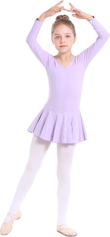 danswan Long Sleeve Leotards for Girls Toddler Kids Dance Ballet Gymnastic Bodysuit Outfit Leotard in Kuwait