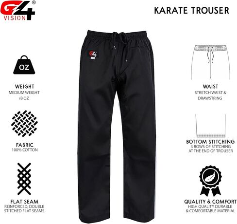 G4 VISION Karate Trousers Martial Arts Karate Pants Student Cotton GI Aikido Kids Pant Kung Fu Adults Kimono Trousers in Kuwait