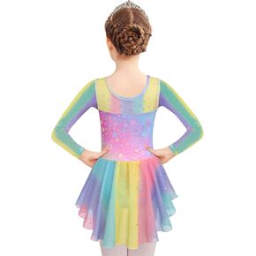 Zaclotre Girls Ballet Leotard Long Sleeve Ballerina Outfits Clothes Shiny Hi Low Skirt Dance Dress for 3-11 Years