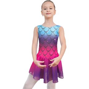 EQSJIU Ballet Leotard with Tutu Skirt for Girls Dance Gymnastics Toddlers Sparkly Snowflake Party Dress Outfit Kids