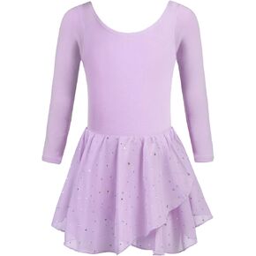 Zaclotre Girls Long Sleeve Dance Dress Glitter Ballet Skirted Leotard Ballerina Outfit