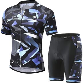 PTSOC Men's Cycling Jersey Sets 5D Padded Road Bike Short Sleeve Suits Cycling Clothing Moisture-Wicking Quick Dry