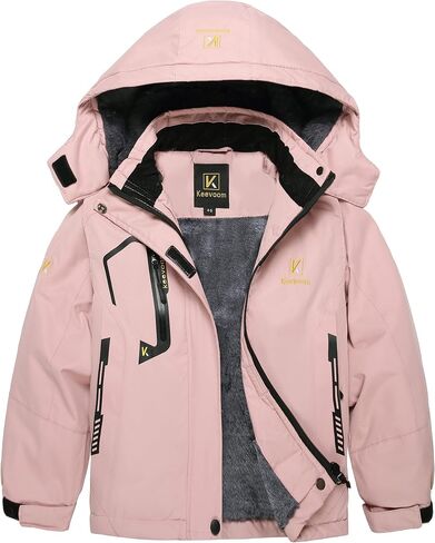 Keevoom Girl's Waterproof Ski Jacket Fleece Snow Coat Windproof Warm Winter Snowboarding Jacket with Removable Hood in Kuwait