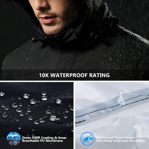 FREE SOLDIER Men's Waterproof Ski Snow Jacket Fleece Lined Warm Winter Rain Jacket with Hood Fully Taped Seams in Saudi Arabia