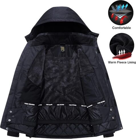 FREE SOLDIER Men's Waterproof Ski Snow Jacket Fleece Lined Warm Winter Rain Jacket with Hood Fully Taped Seams in Saudi Arabia