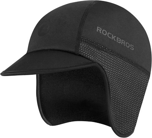 قبعات ركوب الدراجات الشتوية من ROCKBROS للرجال والنساء، قبعة ركوب الدراجات مقاومة للرياح مع واقي من الشمس أسفل بطانة الخوذة باللون الأسود in Kuwait