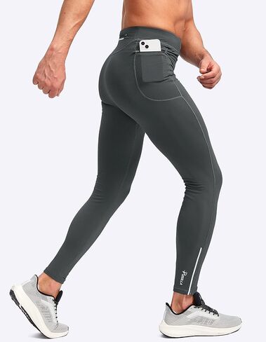 Pudolla Men's Thermal Running Tights with 3 Zipper Pockets Workout Compression Leggings Cycling Pants for Men Hiking Jogging in Kuwait