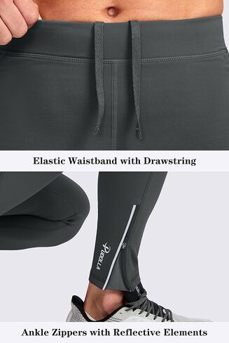 Pudolla Men's Thermal Running Tights with 3 Zipper Pockets Workout Compression Leggings Cycling Pants for Men Hiking Jogging in Kuwait