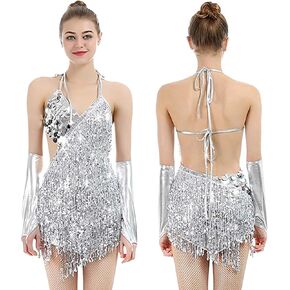 فستان IMucci هامش شرابة الترتر اللاتينية فستان رقص الخامس الرقبة فستان قصير قاعة الرقص زي نادي فساتين الحفلات الزعنفة in Kuwait